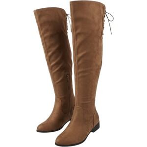 XOXO Womens Tan Faux Suede Over The Knee Lace Up Flat Boots Size 8.5